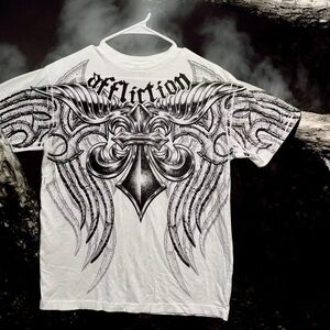 Affliction Men's White and Black Winged Graphic Tee